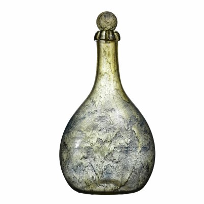 19" Blue and Silver Decorative Glass Bottle with Stopper