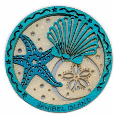 3" Round Blue Sanibel Island Shells Laser Magnet