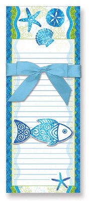 8" Blue Beach Batik Fish Magnetic Notepad