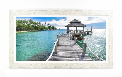 26" x 54" Tropical Pavillion on Dock Wooden Framed Gel Textured Coastal Print