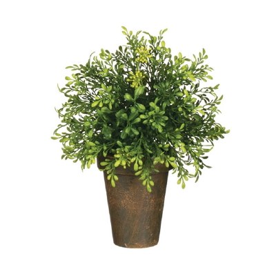 8" Faux Green Artificial Tea Leaf Bush in Terracotta Pot