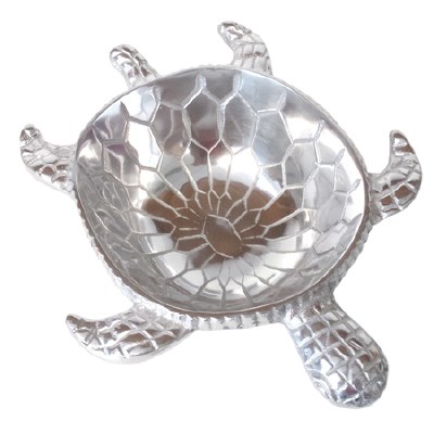 9" Aluminum Metal Textured Sea Turtle Bowl