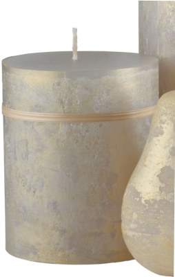 4.5" x 3.75" Light Gray and Gold Ritz Timber Pillar Candle