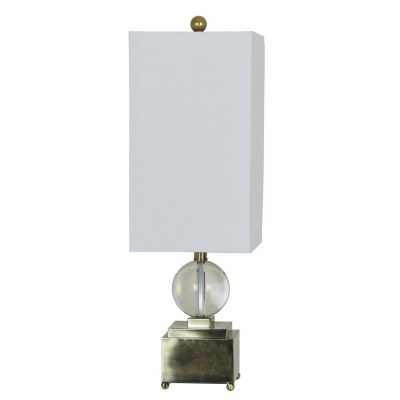 25" Square Distressed Brass Finish Acrylic Orb Long Shade Lamp