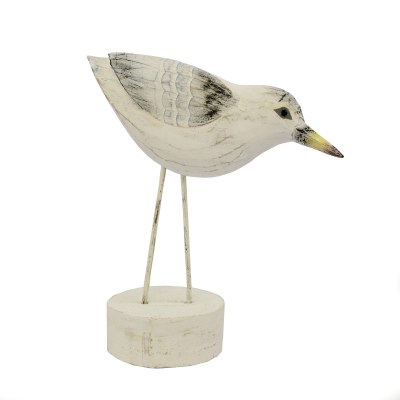 12" x 10" White Carved Leaning Sandpiper Statue on Pedestal