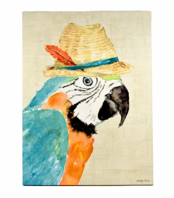 30" x 40" Multicolor Parrot in Fedora Hat on Canvas