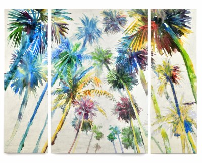 48" Set of 3 Multicolor Palm Triptic Canvas
