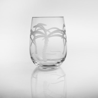 17 fl oz. Etched Palm Tree Stemless Wine Glass