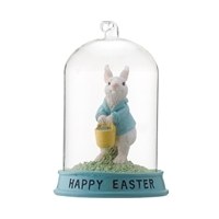 6" Blue Easter Bunny Figurine Under Glass Cloche