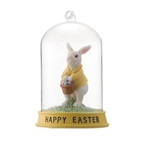 6" Yellow Easter Bunny Figurine Under Glass Cloche