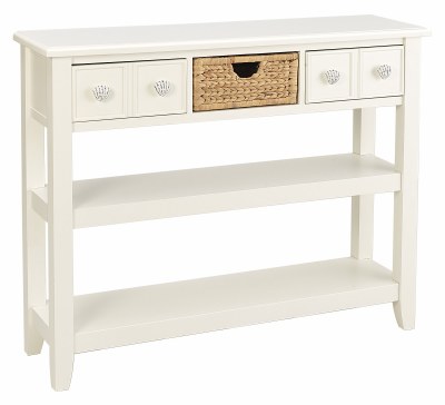 44" White Twin Drawer and Natural Basket Consle