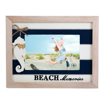 4" x 6" Navy Blue and White Beach Memories Seahorse Photo Frame