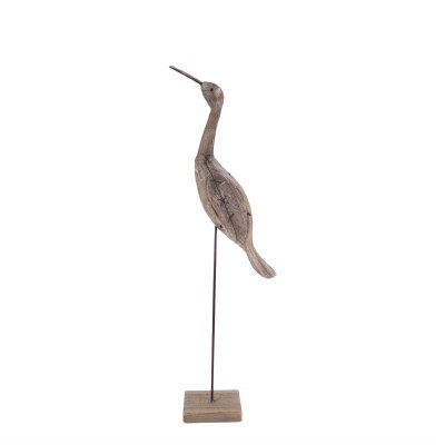 21" Natural Rustic Carved Driftwood Bird with Metal Stitching