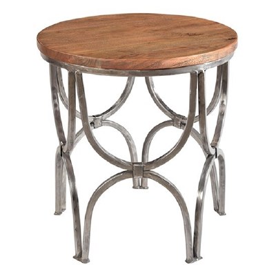 24" Round Silver Metal Arch Table with Mangowood Top