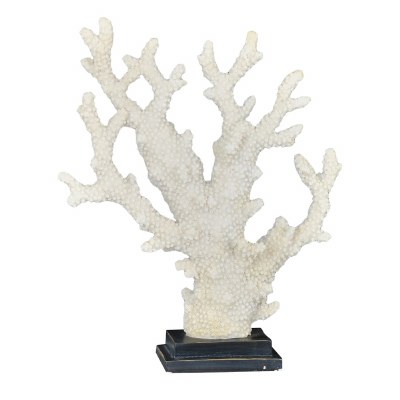 14" White Faux Branch Coral Sculpture on Black Base