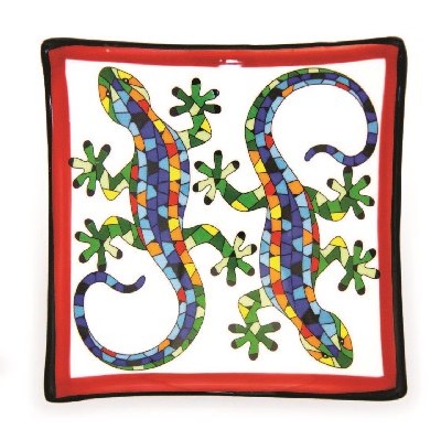 4" Square Ceramic Multicolor Mosaic Lizard Plate