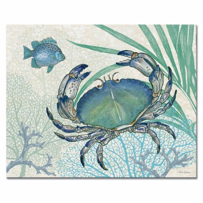 12" x 15" Glass Blue Oceana Crab Cutting Board