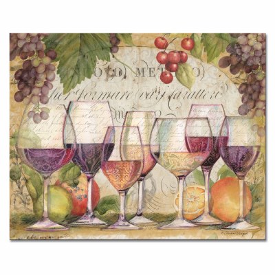 12" x 15" Glass Multicolor Wine Country Cutting Board
