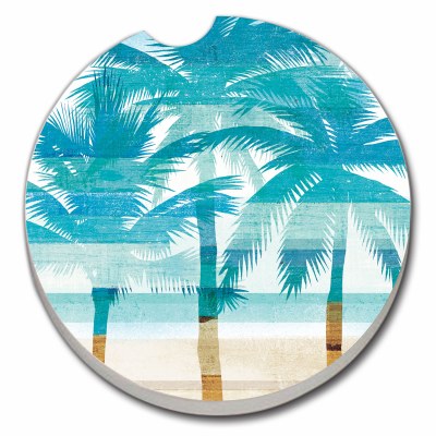 3" Multicolor Abstract Palms Beachscape Car Coaster