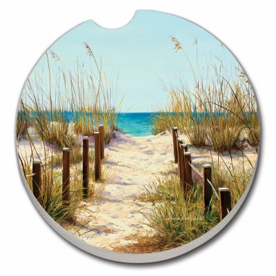 3" Multicolor Picturesque Ocean Sandy Path Car Coaster