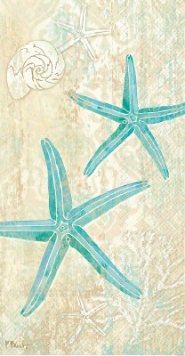9" x 5" Turquoise Laguna Shells Starfish on Beige Guest Towels