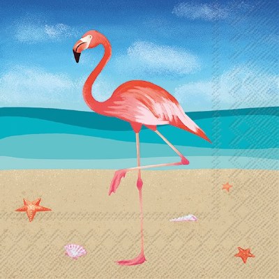 5" Square Multicolor Flamingo Shores Beverage Napkins