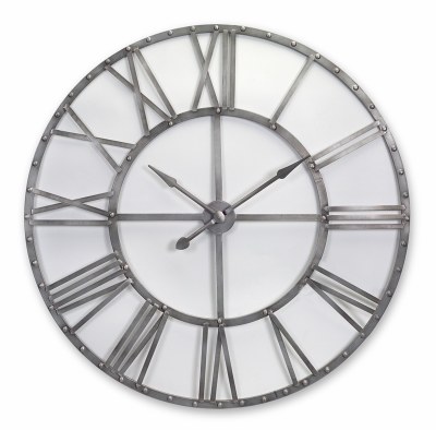 46" Round Distressed Silver Metal Finish Openwork Roman Numeral Clock
