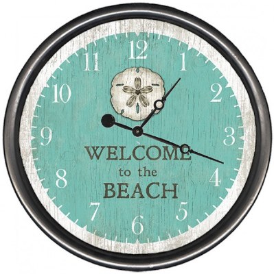 23" Round Aqua Green Welcome To The Beach Sand Dollar Clock