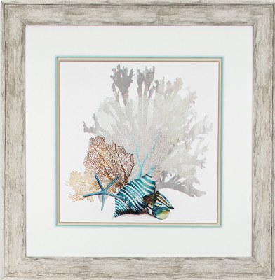 32" Square Blue Coral Study 1 Framed Print Under Glass