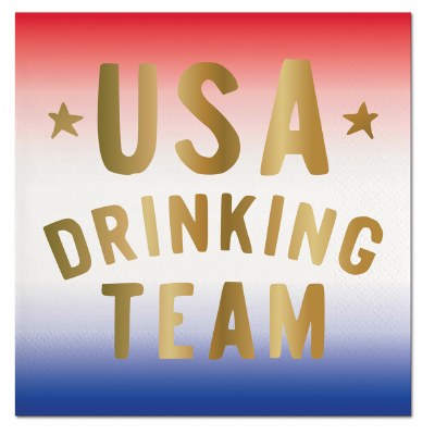 5" Square Red, White and Blue Gold Foil USA Drinking Team Beverage Napkins