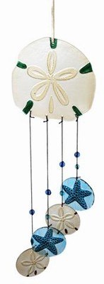 16" Clear White and Blue Glass Sand Dollar Wind Chime