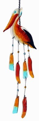 16" Brown Glass Pelican Wind Chime