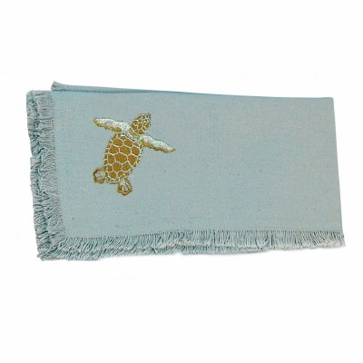 18" Square Light Aqua Sea Turtle Embroidered Cloth Napkin