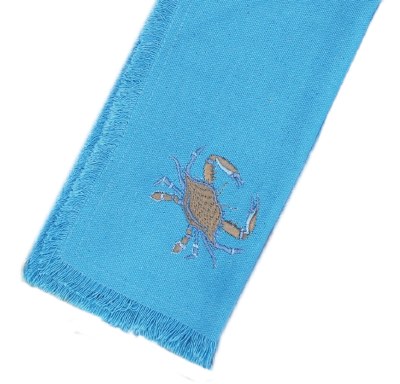 16" Square Blue and Silver Crab Embroidered Cloth Napkin