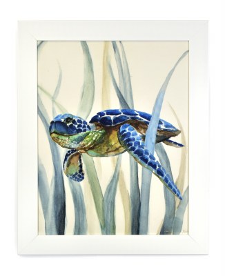 27" x 33" Blue Sea Turtle Gel Textured Coastal Framed Painting 2