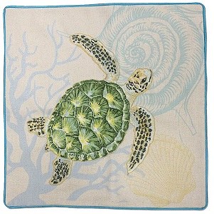 18" Square Linen Sea Turtle Pillow