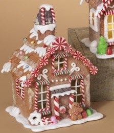 7" LED Gingerbread House With Peppermint Stick Pillars