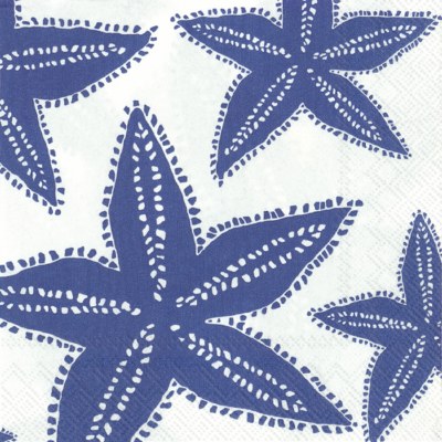 5" Square Blue Starfish Silohuette on White Beverage Napkins