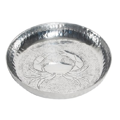 9" Round Aluminum Hammered Metal Textured Crab Bowl