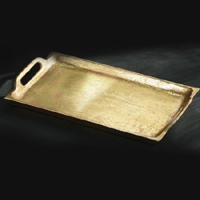 10" Gold Handled Metal Rectangular Tray