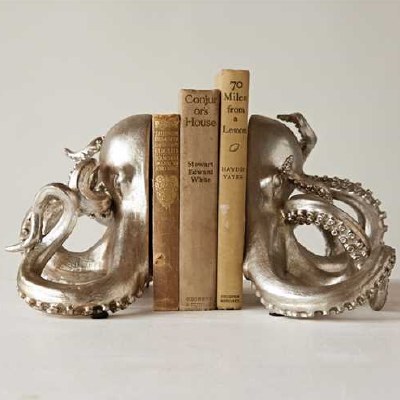 7" Silver Metal Octopus Bookends