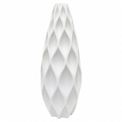 24" White Recessed Diamond Weave Ceramic Vase