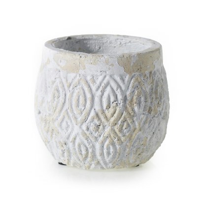 6" Round White Textured Ceramic Andaz Pot