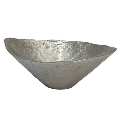 13" x 9" Oval Silver Textured Metal Aluminum Bowl