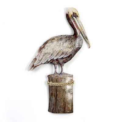20" Capiz Shell Pelican on Piling Plaque with Rope Accent