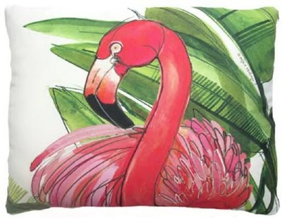 19" x 24" Pink Flamingo With Green Leaves Pillow