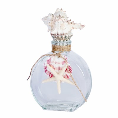 5" Clear Glass Bottle with Rope and Shell Accent