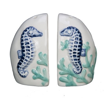 3" Blue and Green Textured Ceramic Seahorse Salt & Pepper Shakers