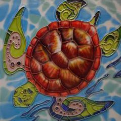 6" Square Green Honu Sea Turtle Swimming Ceramic Tile
