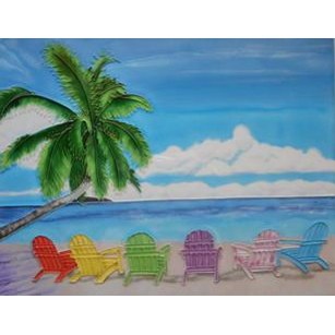 8" Square Multicolor Tropical Beach Chairs Ceramic Tile